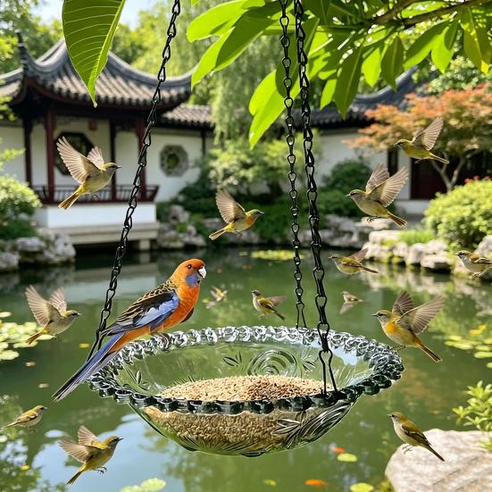Vogelfutterspender mit abnehmbarer Schale Hängendes Vogelbad S-Haken-Design Vogelwanne Duschwanne für Garten Balkon Terrasse