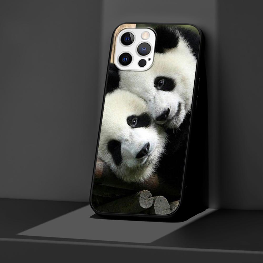 Coque Panda Ours Chinois pour Apple iPhone 14 11 13 12 Pro Max XR 7 8 + SE 2020 XS 6 6s Plus 5 5s Noire en Silicone Housse de Téléphone Coque