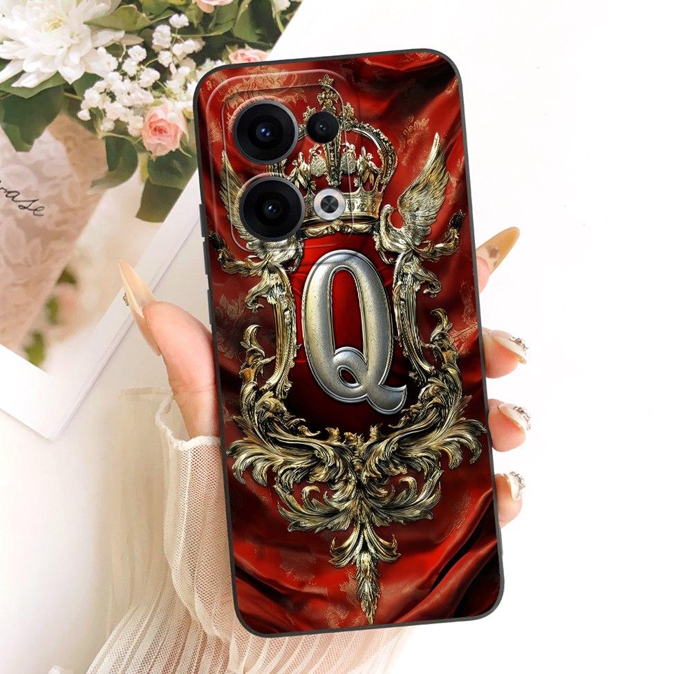 For Oppo Reno13 CPH2689 PKM110 Case For Oppo Reno 13 Cover Luxury A-Z Letters Fashion Crown 2D Painted Silicone Casing