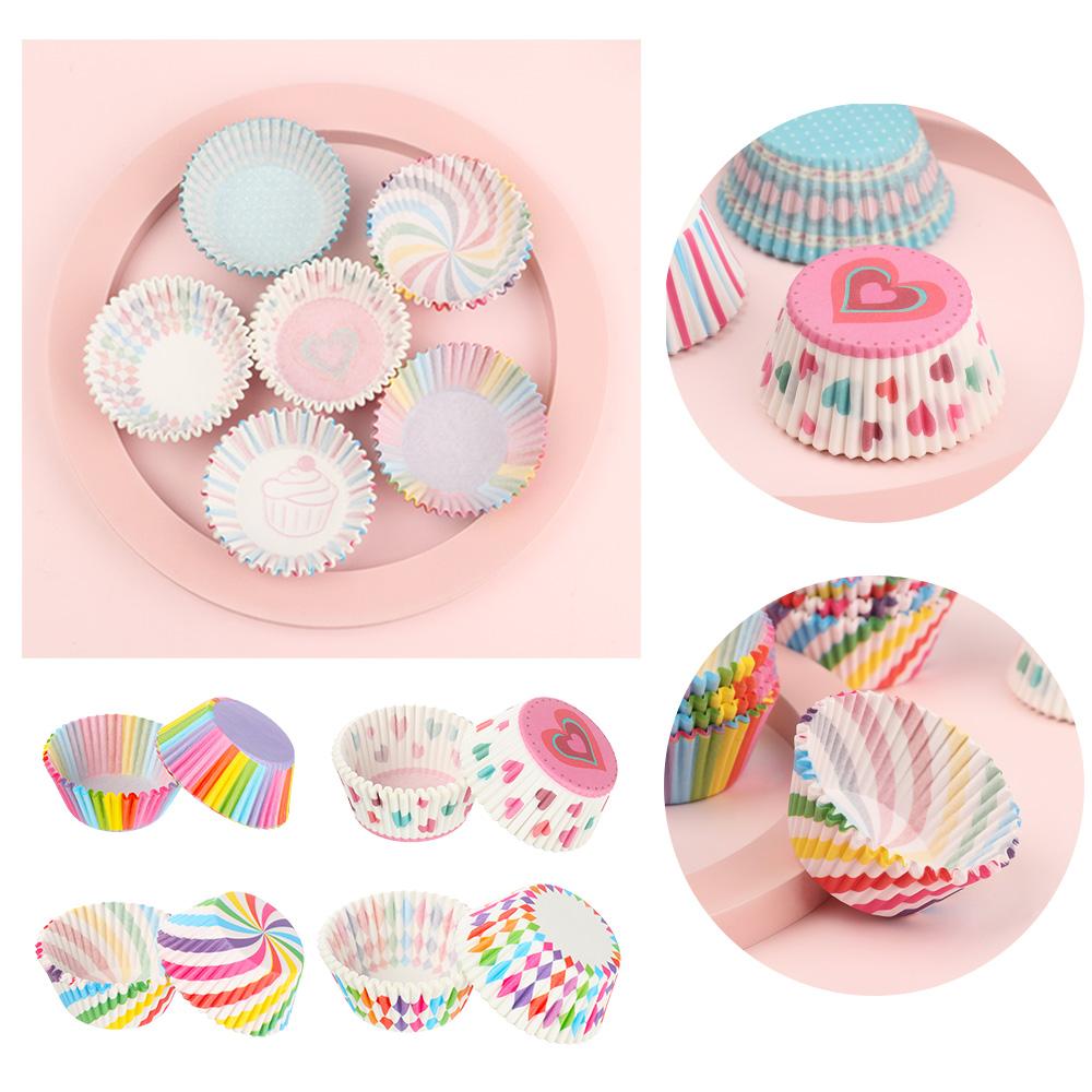 100Pcs Party Oilproof Rainbow Baking Boxes Cake Mold Paper  Cupcake Wrapper