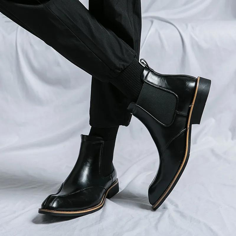 Fashion Elegant Brown Mens Dress Boots Fashion High Top Leather Shoes Man Autumn Winter Luxury Chelsea Boots For Men Bottines Homme