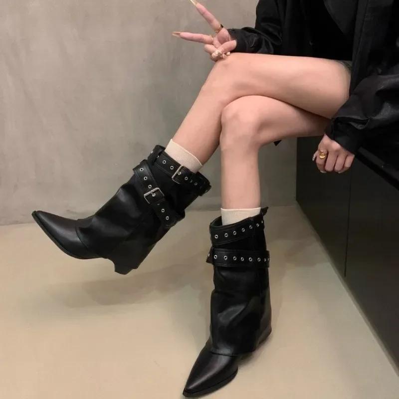 Pointed Toe Women's Spring and Autumn Boots Designer Mid Heels Elegant Shoes Pumps Fashion Boots New Trend Ladies Boots