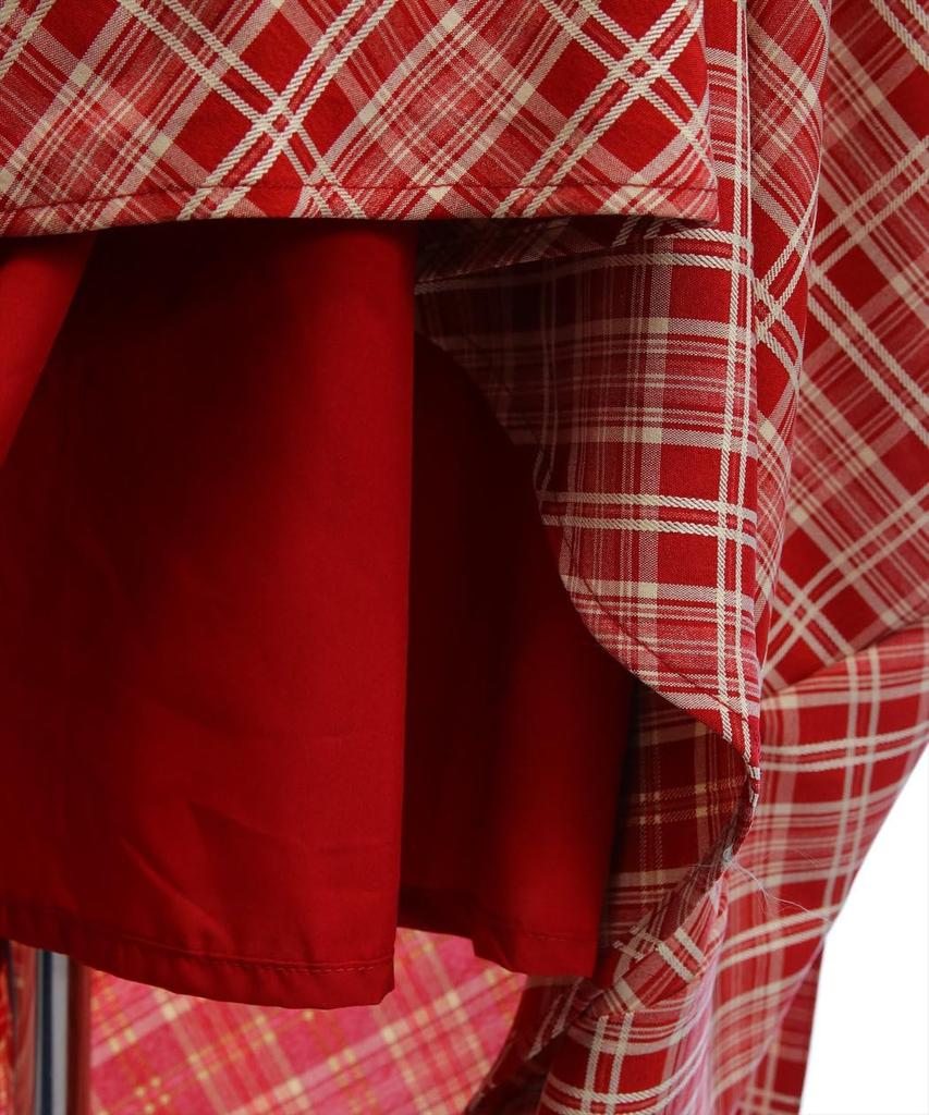 Long Dress for Checkered Short Slimming with Waist Checkered Frill Dress [Clear] Women, Frilled, Pattern, Sleeves, Flared, Effect, Figure-Flattering,
