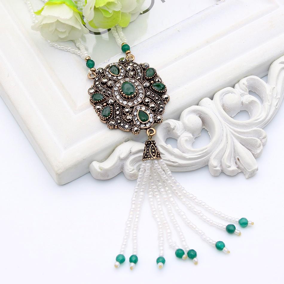 Elegante antike goldfarbene Damen-Perlenschmuck-Sets, lange Perlenohrringe, Harzkette, Brautbijoux