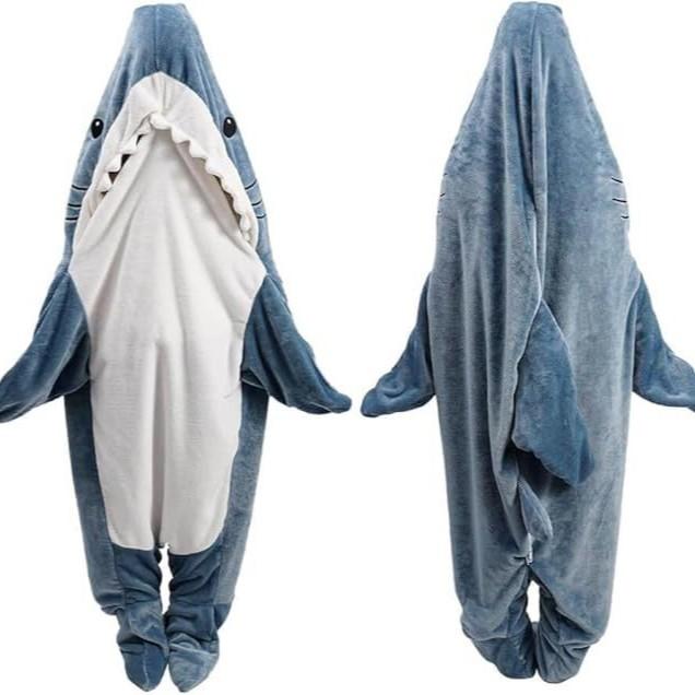Cartoon Shark Onesie – Flannel Sleeping Bag Wearable Blanket for Adults, Cozy Loungewear for Home & Outdoors Less