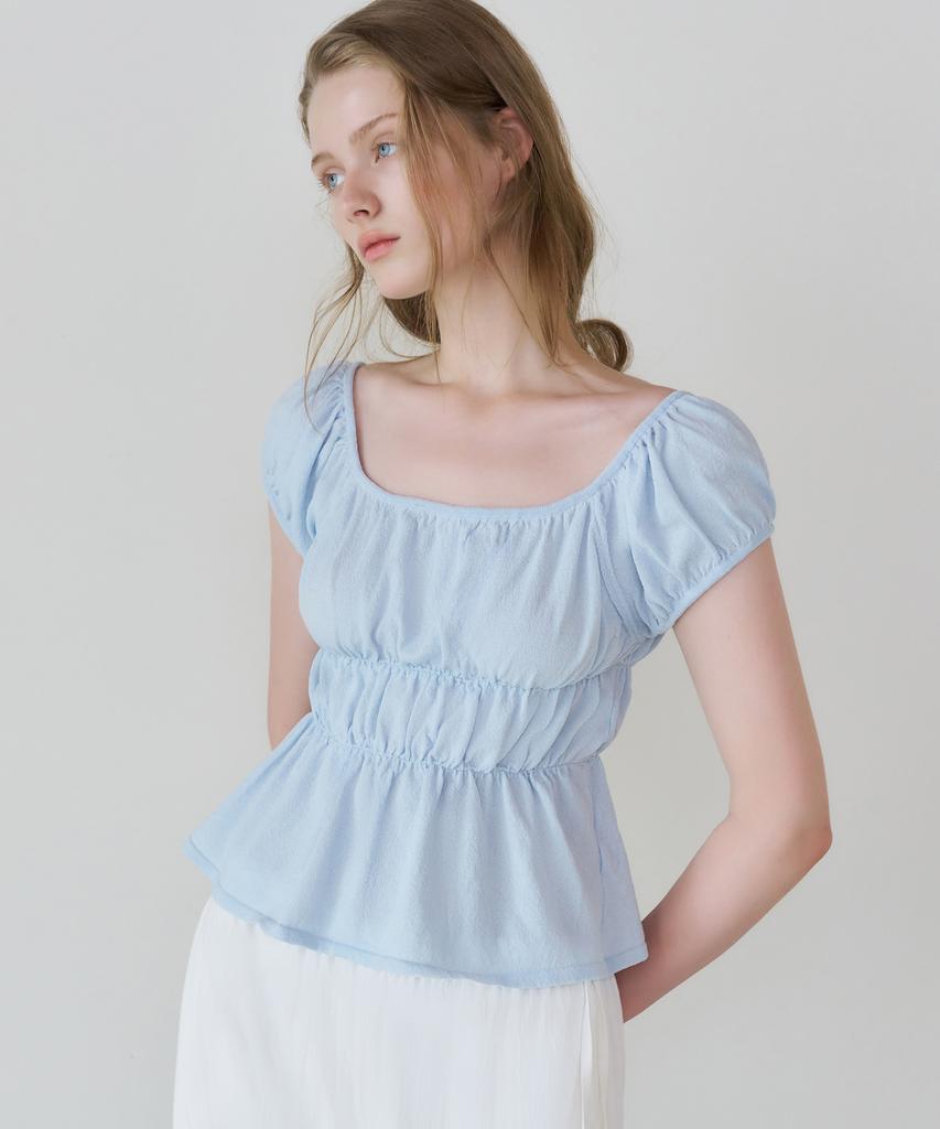 LETTERA Shirring Knit Half Blouse