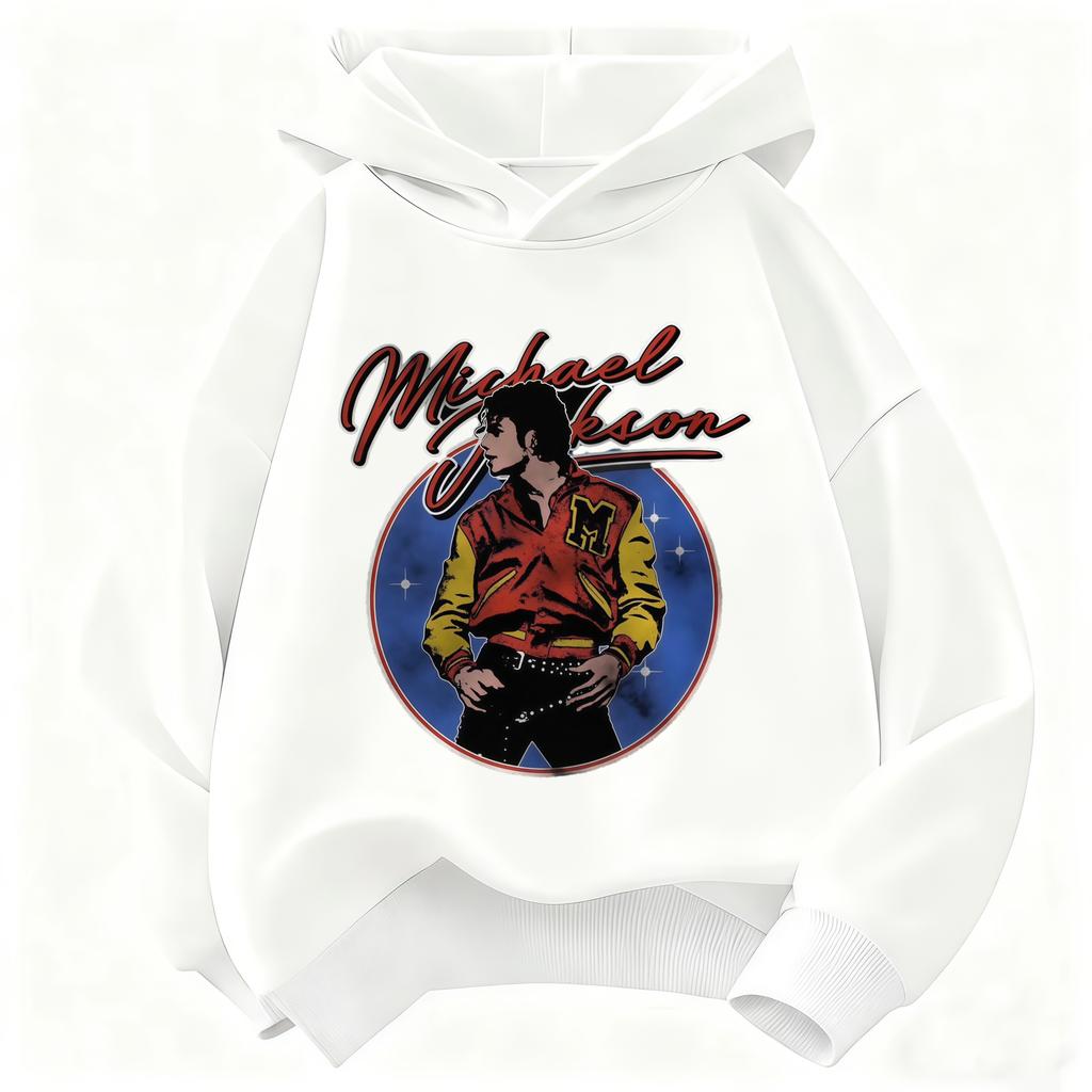 Children Hooded Sweatshirt Michael Jackson Retro Letter Figure Print Pullover Kids Boys Girls Casual Vintage Fashion Hoodie