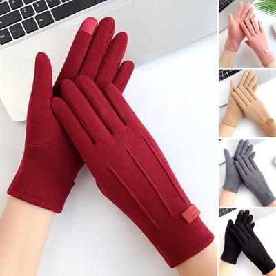 1 Paire Gants d'Hiver Chauds pour Femmes Couleur Unie Résistants à l'Usure Coupe-Vent Épais Doublés de Polaire KTB