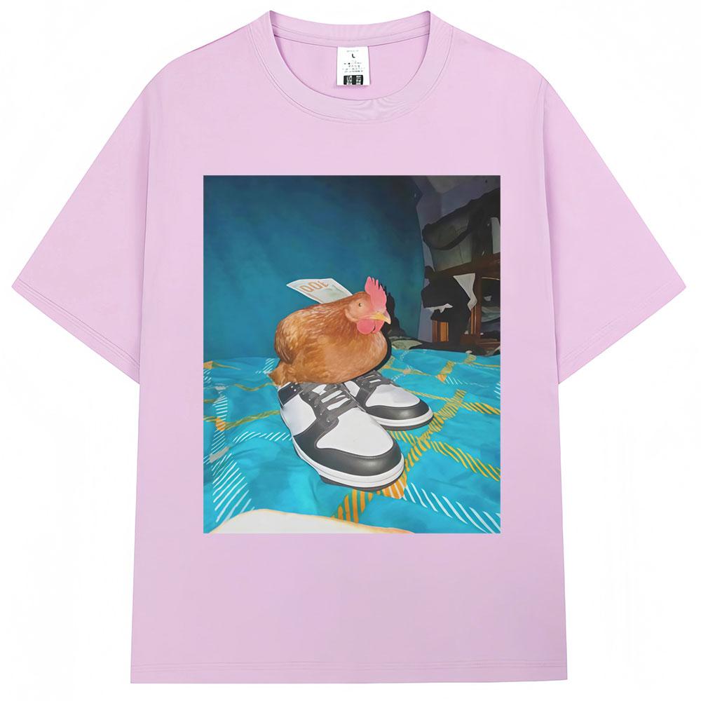 Funny Dripped Out Chicken Meme Print Tshirts Humor Chicken with Shoes Unisex Unisex T Shirt Creativity Popular Loose Cotton Tshirt