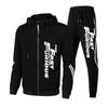 2024 Spring and Autumn Long Sleeved Printed Sportswear, Men's Zippered Hooded Sportswear, Hooded Jacket and Sports Pants 2-piece Set
