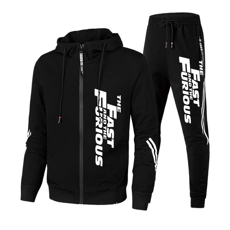 2024 Spring and Autumn Long Sleeved Printed Sportswear, Men's Zippered Hooded Sportswear, Hooded Jacket and Sports Pants 2-piece Set