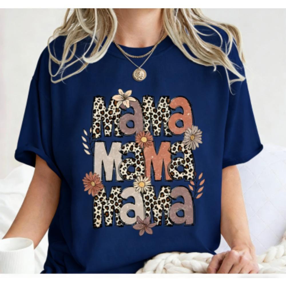 Fashion Funny Leopard Letter Mama Print Kids Short Sleeves T-Shirt Loose Casual Summer Outdoor Street Boy and Girl Tees Tops