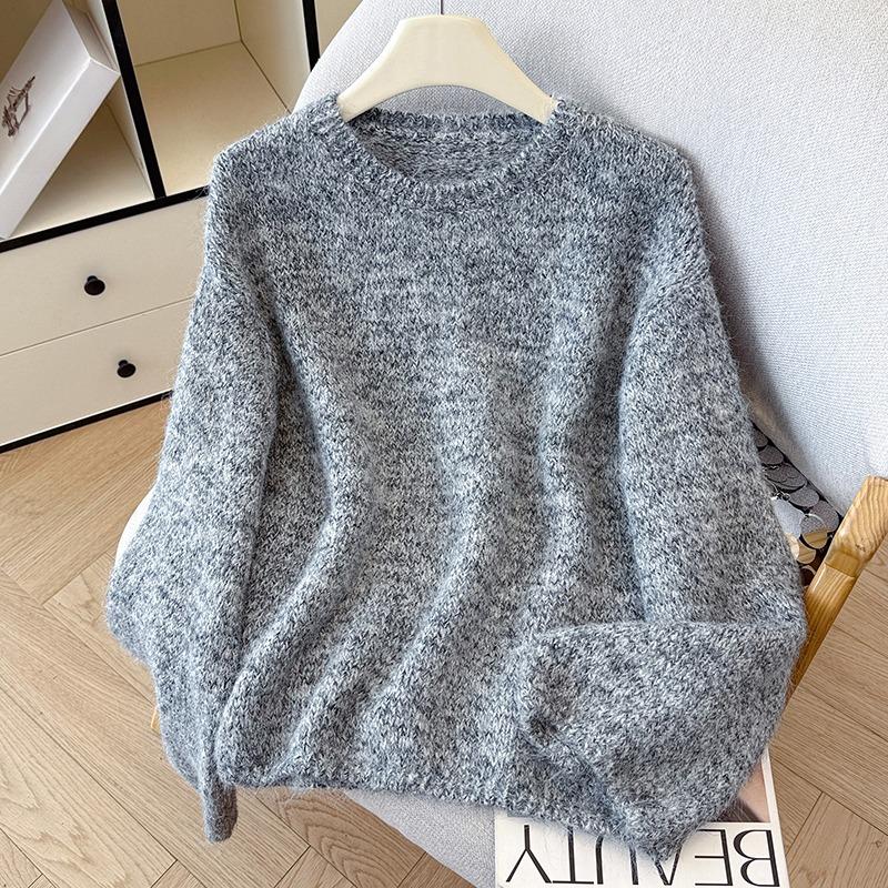 Damer Mjuk Stickad Tröja Rundhalsad Pullover Höst Vinter Molngarn Mysig Oversized Mode Toppar