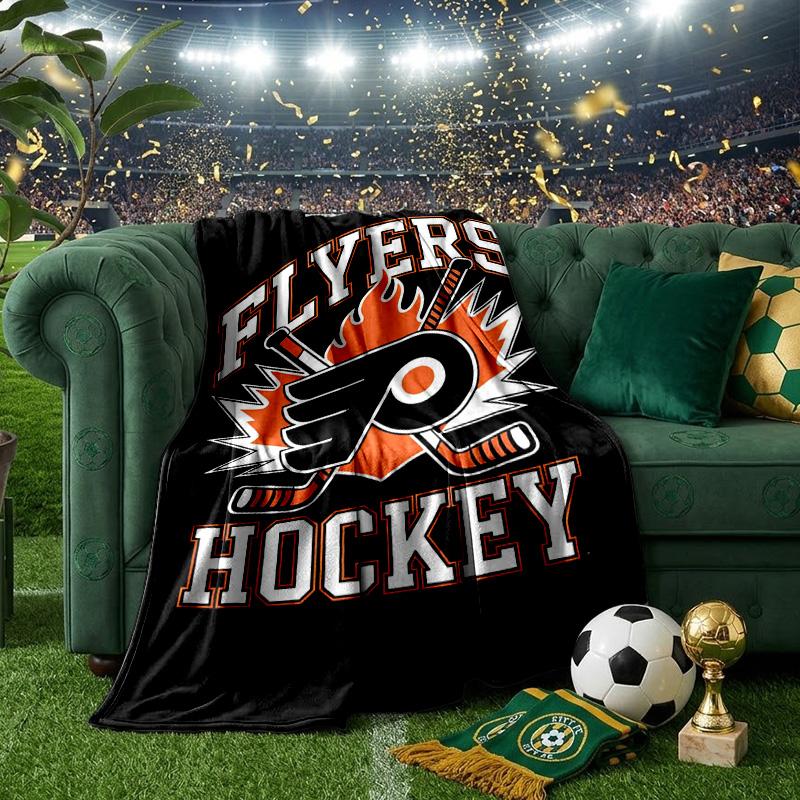 Flyers Hockey Team Throws Blanket Flannel Blankets Plush for Couch Bed Gifts for Men Women Travel Picnic Blanket Christmas Fan Gifts