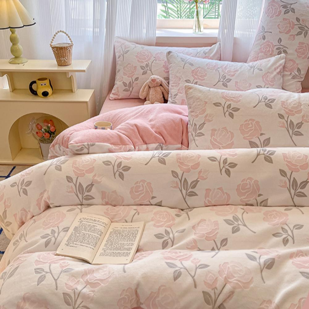 Thickened Carved Milk Fleece Four-piece Set Fleece Quilt Cover Coral Fleece Bed Sheet