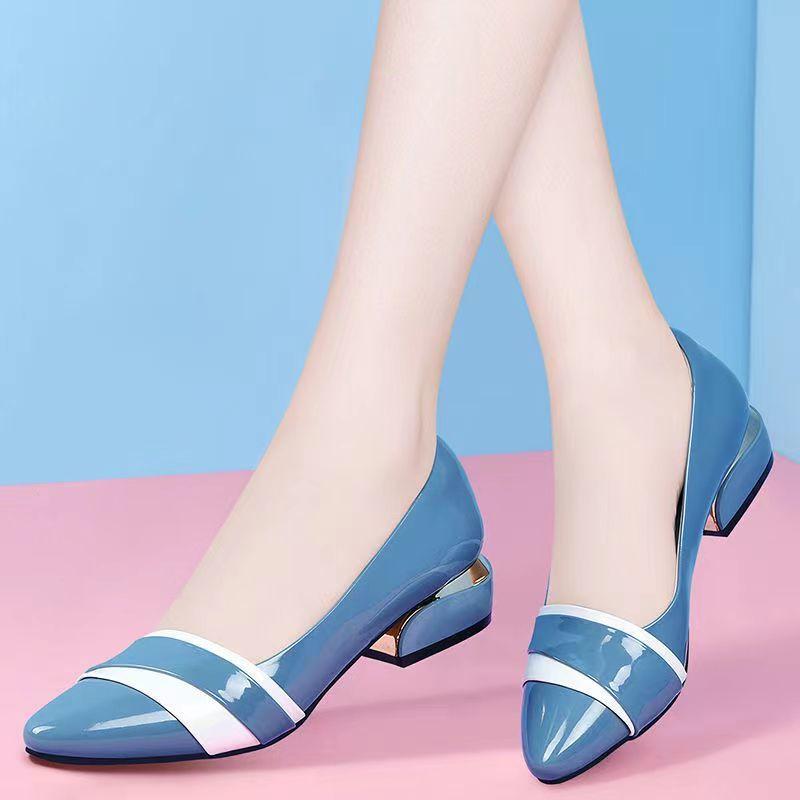 Fashion Woman Pumps Office Shoes For Women Pointed Toe Square Heels Low Heel Elegant Normal Leather Casual Stylish With Premium A