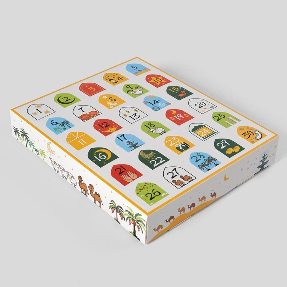 30 Empty Grid Ramadan Advent Calendar Box Cartoon Pattern Quick-release Eid Countdown Calendar Paper Middle East Theme