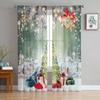 Christmas Tree Bells Village Snowing Tulle Window Curtains Living Room Bedroom Decor Voile Drapes Curtain Light Filtering Polyester Ideal For Area