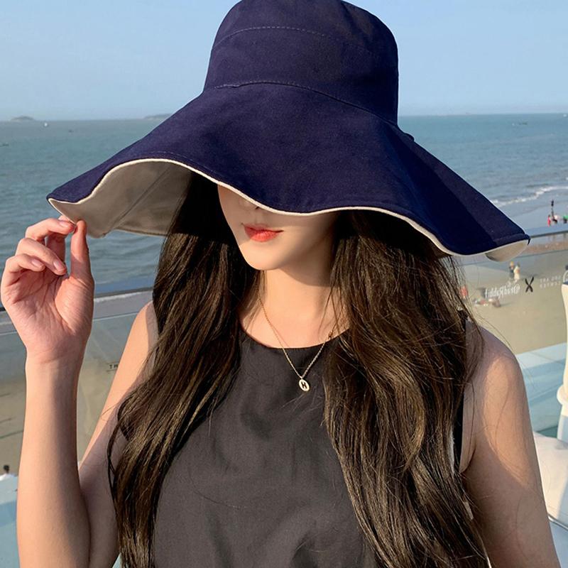 Wide Brim Sun Hat Women Anti-Uv Protection Hiking Fisherman Cap Fold Summer Solid Cotton Breathable Beach Bucekt Hat