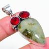 Prehnite,Garnet Handmade 925 Sterling Silver Jewelry Pendant 2.21" V2e37