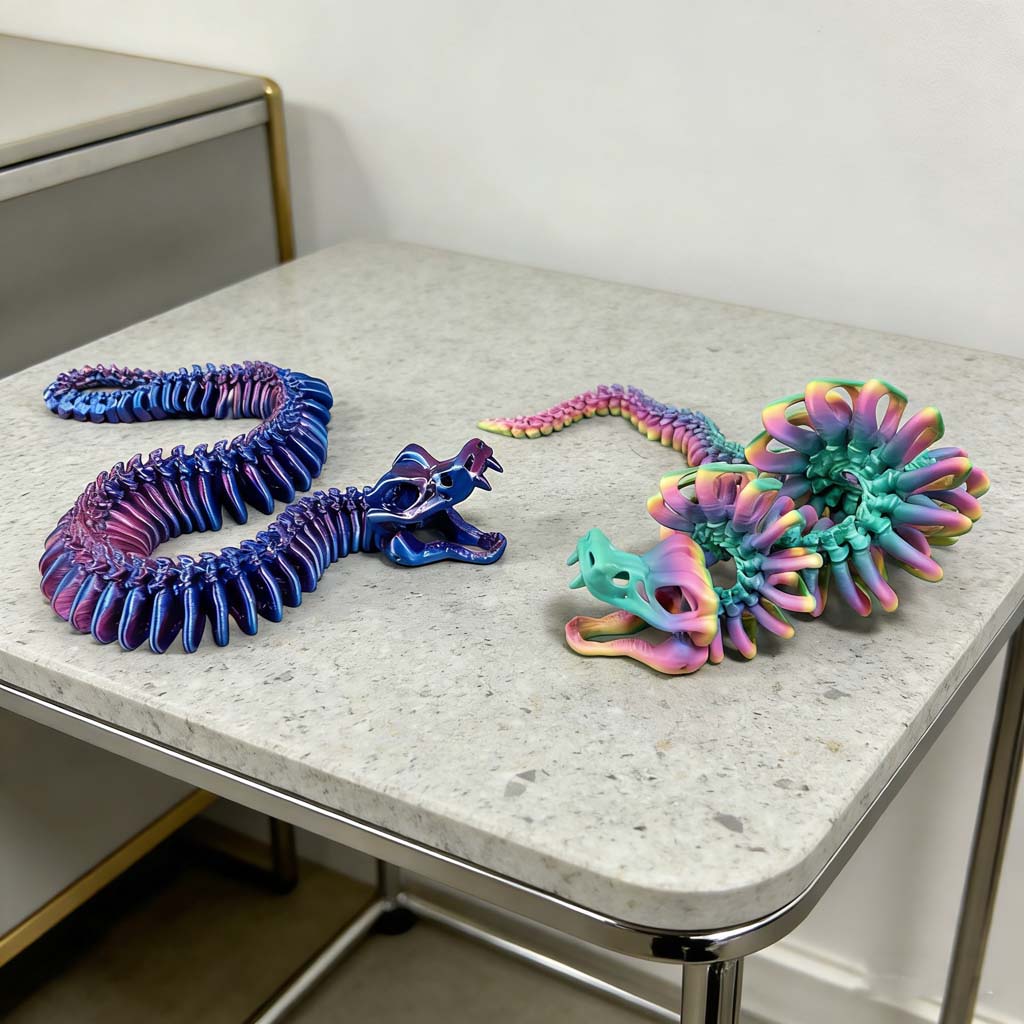 3D Printed Joint Snake Statue, Flexible 3D Printed Animal, Colorful Figurines Statue, Gifts, 53Cm/20.87In, 36Cm/14.17In