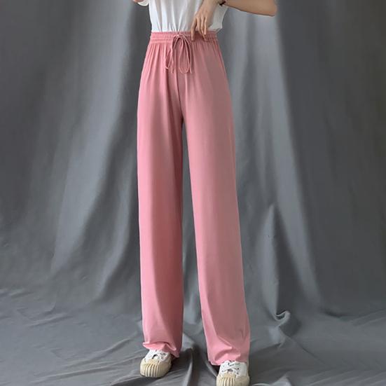 Dames Casual Broek Elastische Trekkoord Hoge Taille Wijde Pijpen Lange Broek Effen Kleur Dunne Vrijetijdsbroek
