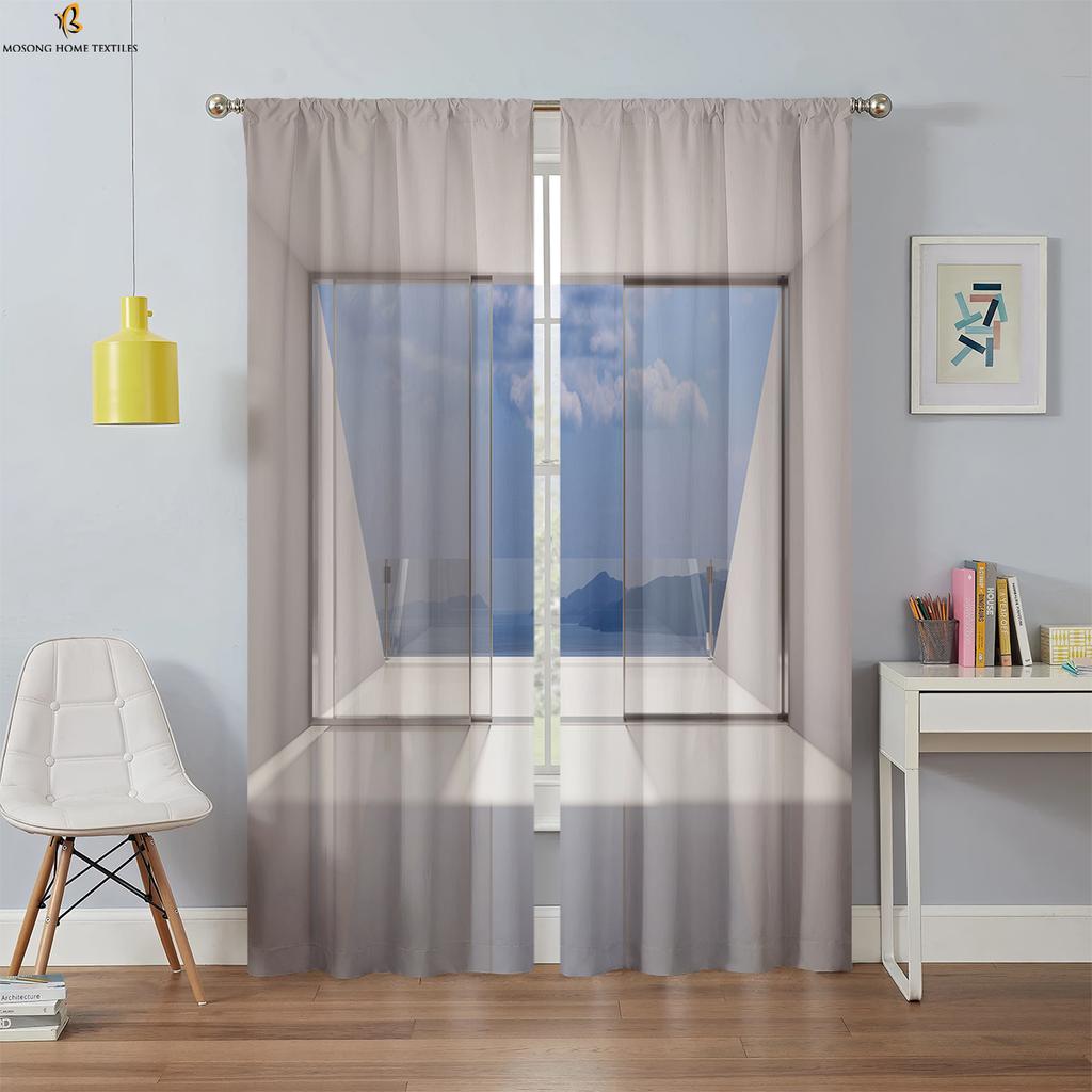 3D Printed Curtains With Seaside Scenery Outside The Window 100% Polyester Fiber Bedroom Living Room Study Decorative Curtains