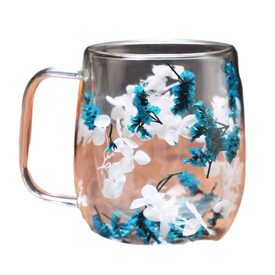 Doppelwandige Glastasse 350ml Hitzebeständige Blumen Kaffee Teetasse Isolierte Tasse für Heiße Kalte Getränke Cappuccino Latte Espresso Saft