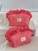 Portable makeup bag with large capacity, eyebrow pencil storage bag, berry-colored lace cosmetic bag, high aesthetic value for t