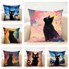 Fashion Casual Starry Sky Art Cats Cozy Cushion Cover Linen Pillowcase Soft for Sofa Bed Home Room Decor