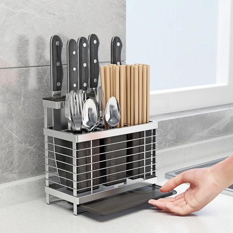 304 Edelstahl Ständer Wandmontiertes Küchenregal Messerhalter Besteckkasten Organizer Behälter