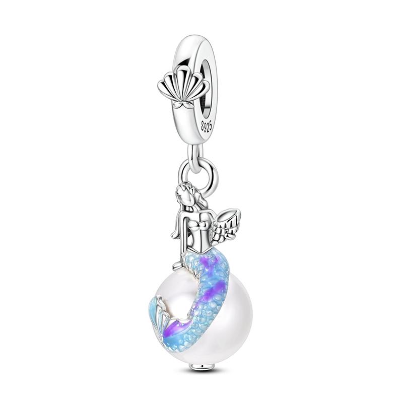 Colorful Copper Glow In The Dark Snowflake Snowglobe Dangle Charm Fits Necklace For Women Bracelet Glass Beads Gift