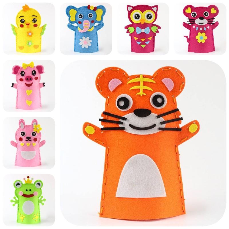 Kinder DIY Bastelset Vliesstoff Cartoon Tier Handpuppen Kindergarten Bastelspielzeug Set Charaktere)