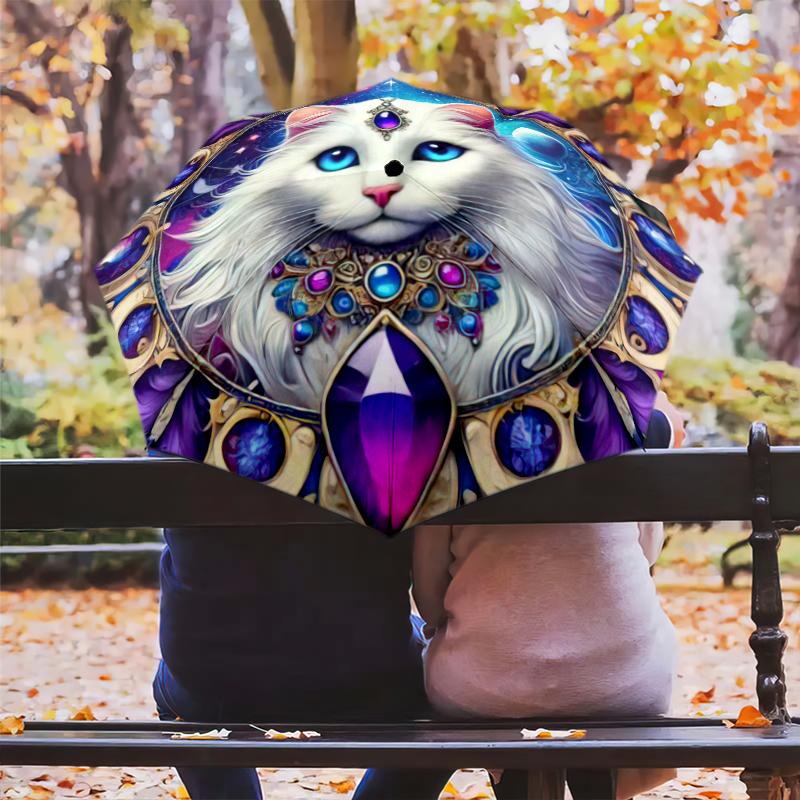 1PC Cute Cat Pet Umbrella Portable Folding Umbrella Iron Frame Hole Bone Structure Outdoor Home Umbrella A2