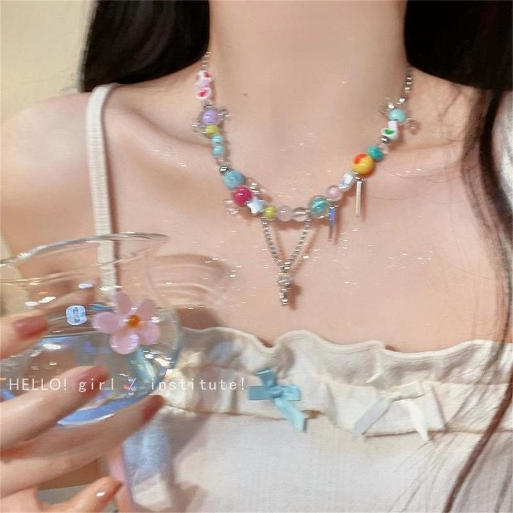 Cartoon Jewelry Beads Pendant Necklace Aesthetic Candy Collar Bone Chain Dopaminergic Wind Sweet Clavicle Chain Summer