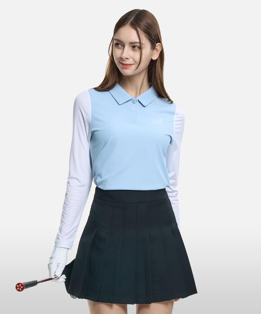 2ELA [2Pack] Lovely Shot Women'S Color-Blocked Sleeve Long Sleeve Collared T-Shirt 4 Colors (Type A)