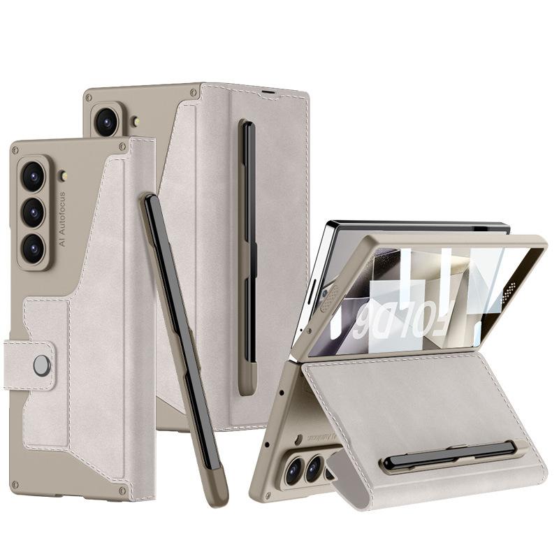Samsung Fold6 Handyhülle Flip Lederhülle Kartenfach Stifthalter Zfold7 Hülle Folie Integrierte Sturzschutzhülle