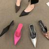 New Luxury Pointed Toe Women Mules Slipper Candy Color Ladies Elegant Dress Sandal Square Low Heel Slip On Slides Shoes