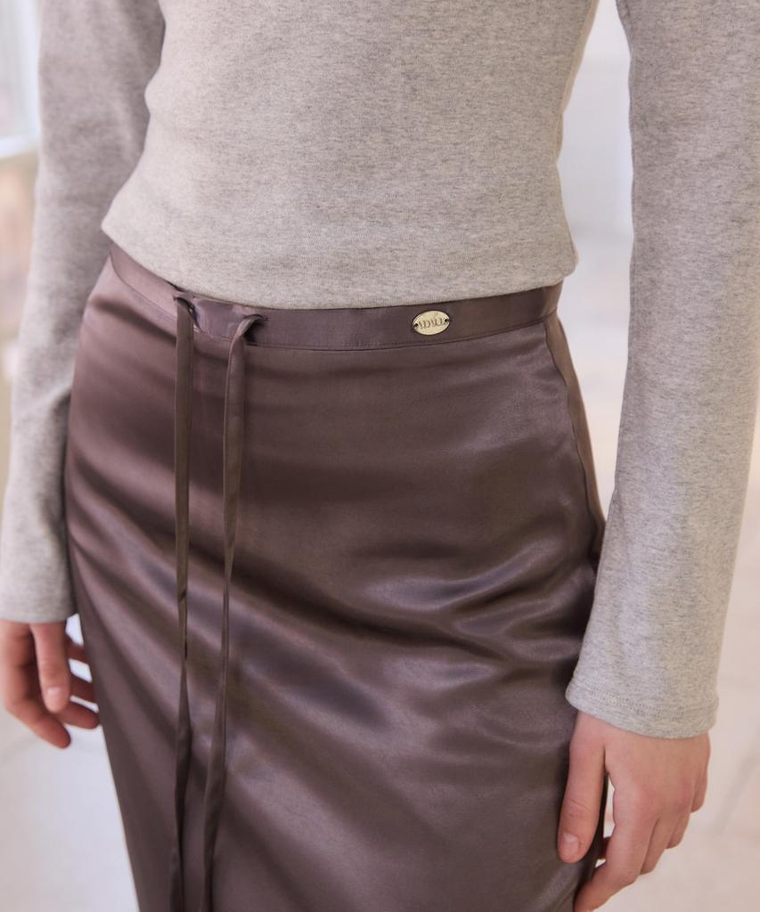 Adowl Satin Long H Line Skirt - Charcoal