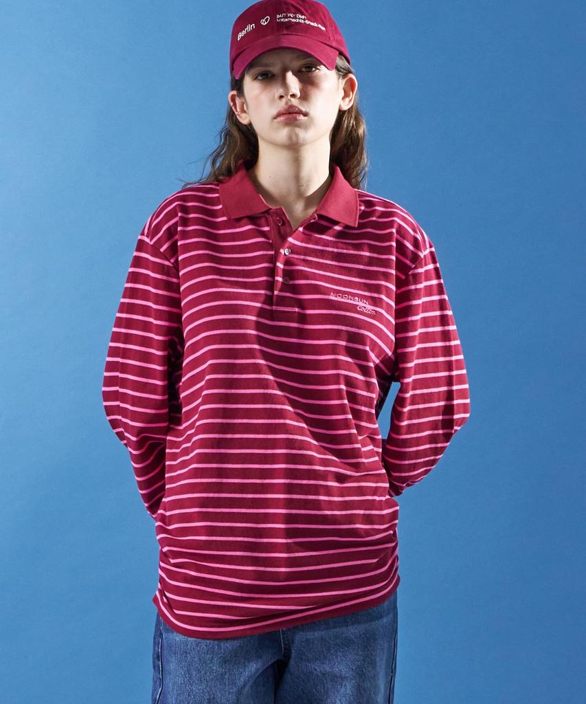 MOONSUN M.C Unisex, Stripe Pk Shirt / Burgundy