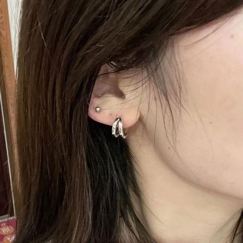 No Need To Pick Plain Rings, Ear Buckles, Women's Rings, Earrings, Versatile, Cold Wind Geometric Earrings, Tide Double Rings, Stacked Earrings