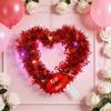 Prelit Valentine's Day Heart Shaped Wreath with String Light Red Tinsel Wreath with Foil Hearts