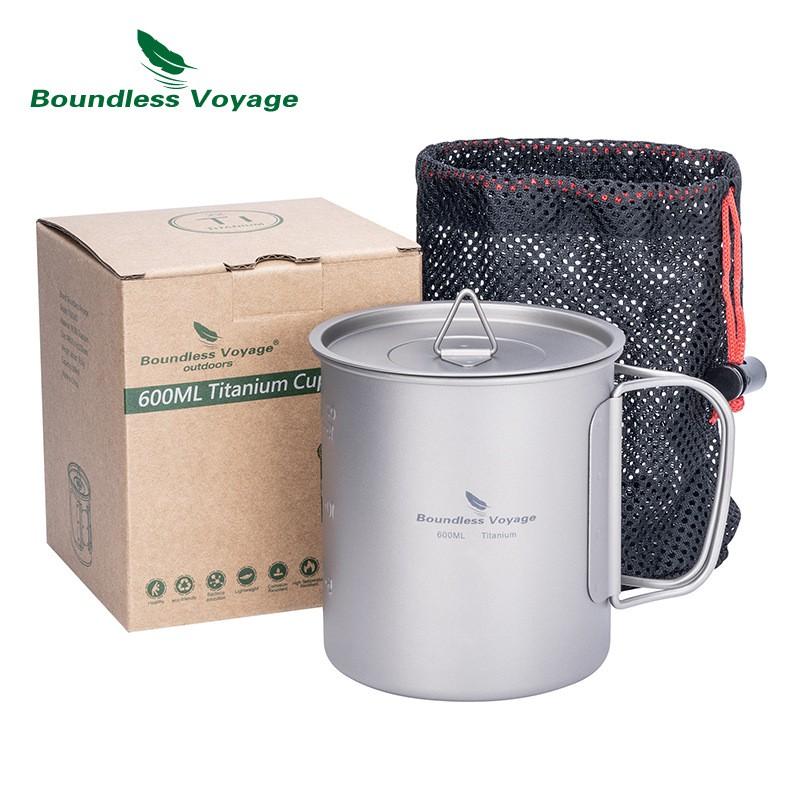 Pure Titanium Camping Cup With Foldable Handle Lid Portable Outdoor Water Bottle Hiking Coffee Tea Boiling