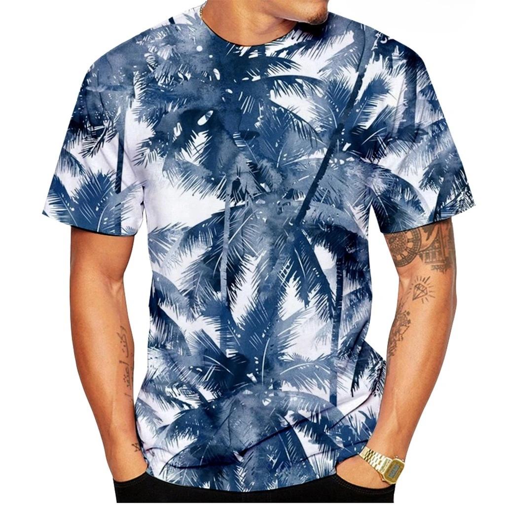 New Men's Hawaiian Fashion T-Shirt Short-Sleeved 3d Printed Palm Motif Unisex Top Tee