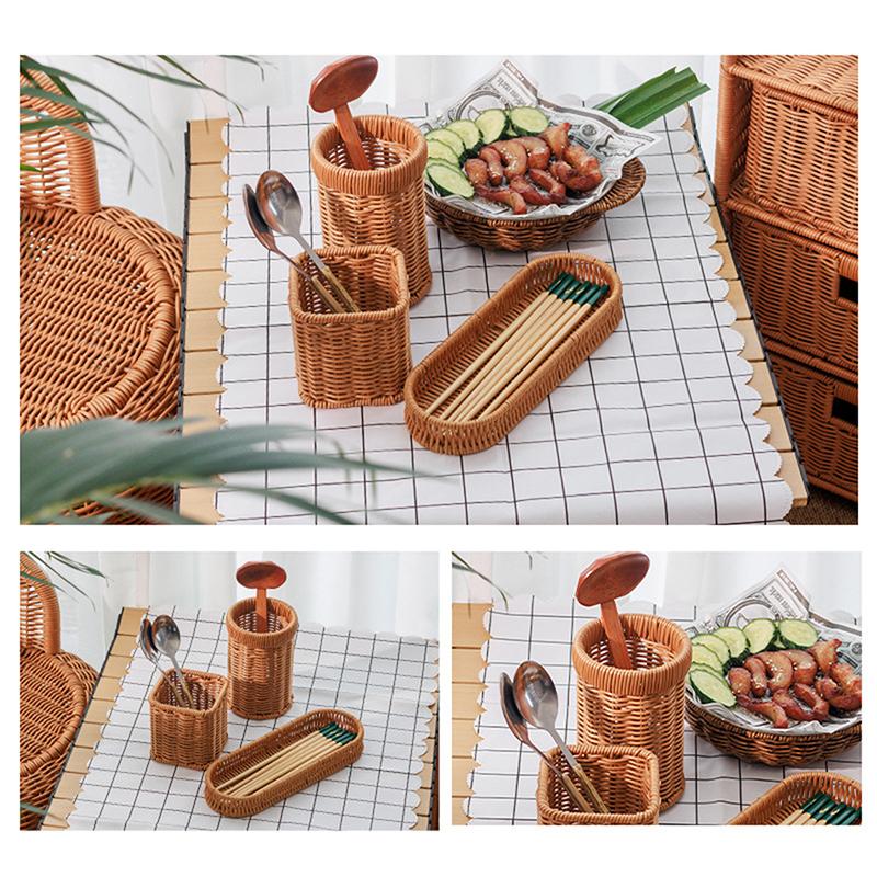 Imitation Rattan Hotel Restaurant Knife And Fork Basket Chopstick Storage Box Seasoning Jar Basket Kitchen Storage Rack