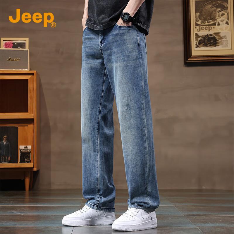 JEEP Men's American Retro Washed Straight-Leg Loose Jeans