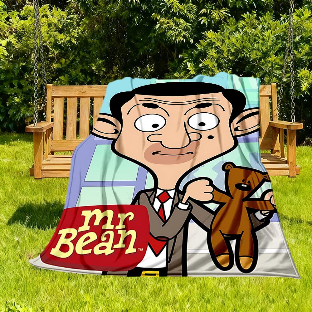 1pc Mr. Bean Cartoon Character Outdoor Blanket Lightweight Flannel, All-Season Use for Sofa, Bed, Travel, Camping, Living Room, Office, Couch010
