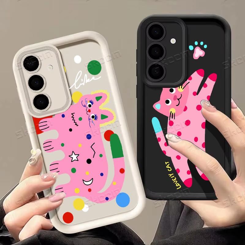 Kawaii Rosa Katze Muster Handyhülle Für Samsung Galaxy S25 S24 S23 S22 S21 Ultra Plus S20 FE A54 A55 A15 A35 Silikon Weiche Hülle