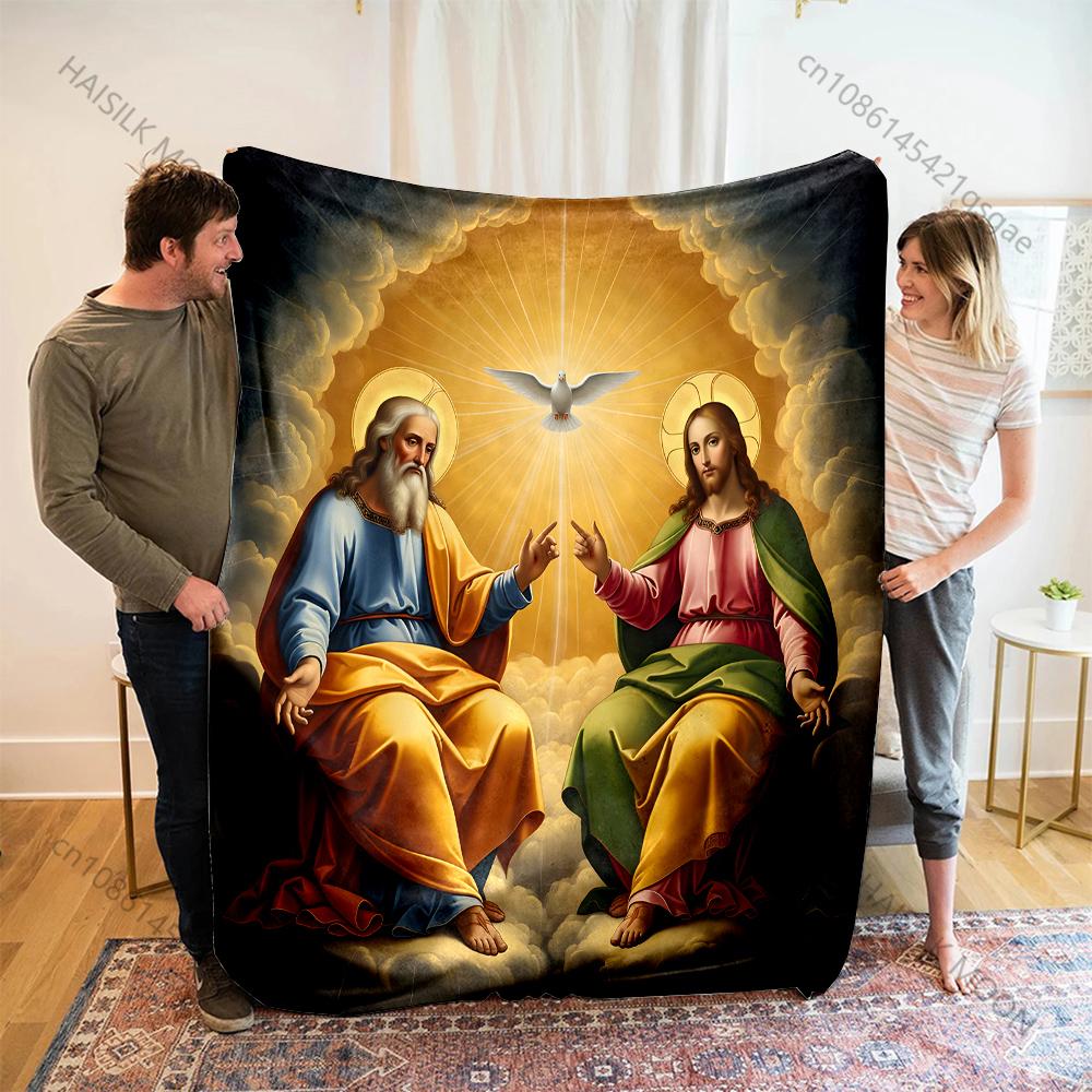 1PC Religious Figures and Holy Dove Print Believer Pray Blanket Warm Soft Flannel Material Suitable for All Seasons Gift