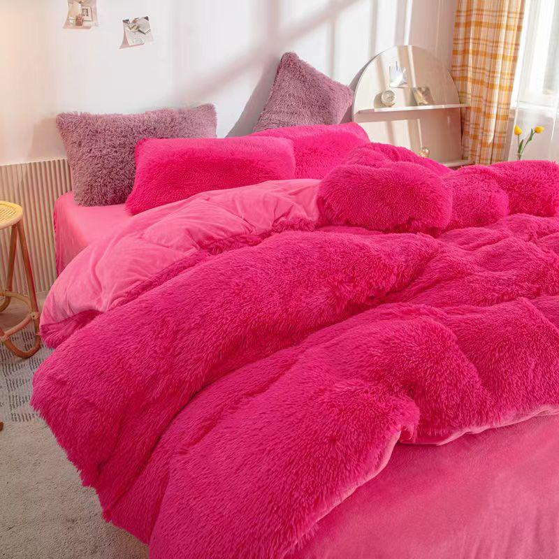 King Size/Queen Size/Twin Size Winter Bed Skirt Quilt Cover Pillowcase Four-piece Set Thickening Warm Bedroom Simple Bedding High-quality Winter
